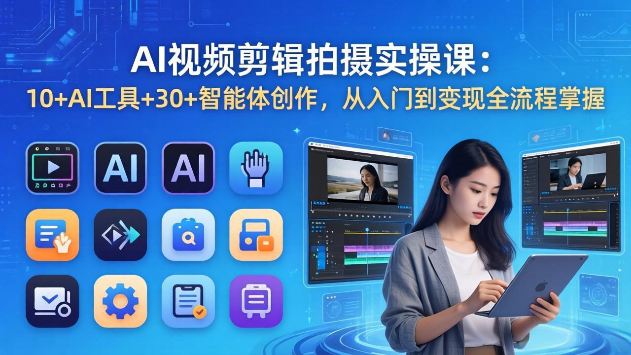 AI 视频剪辑拍摄实操课：10+AI工具+30+智能体创作，从入门到变现全流程掌握-极客网创