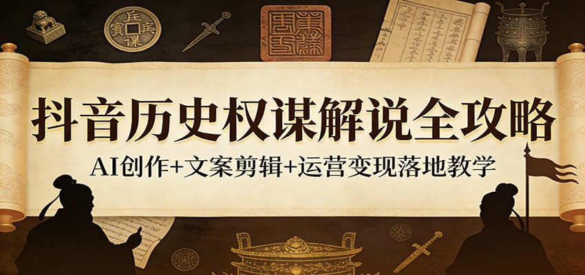 抖音历史权谋解说全攻略：AI创作+文案剪辑+运营变现落地教学-极客网创