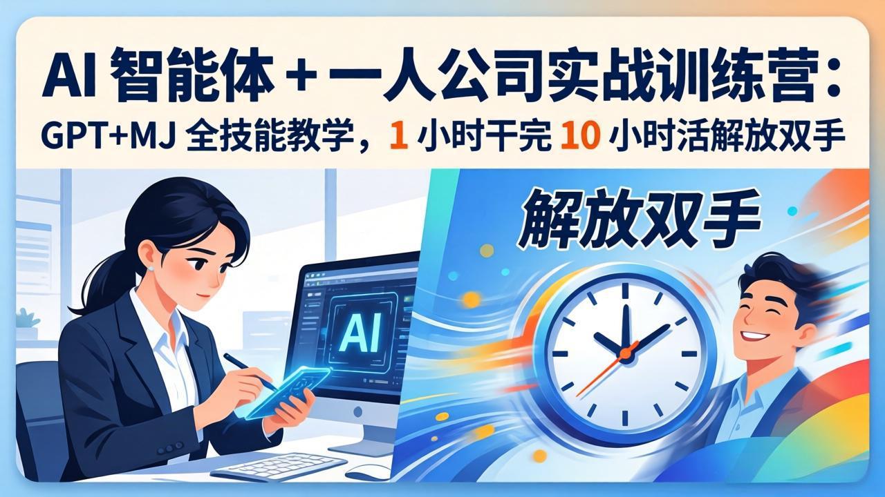 AI 智能体 + 一人公司实战训练营：GPT+MJ 全技能教学，1 小时干完 10 小时活解放双手-极客网创