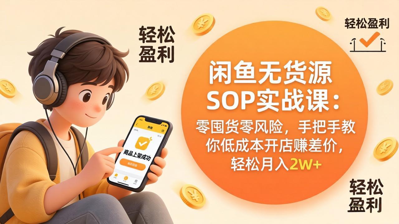 闲鱼无货源SOP实战课：零囤货零风险，手把手教你低成本开店赚差价，轻松月入2w+-极客网创