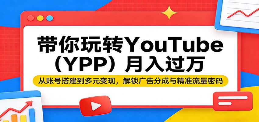 带你玩转YouTube(YPP)月入过万：从账号搭建到多元变现，解锁广告分成与精准流量密码-极客网创