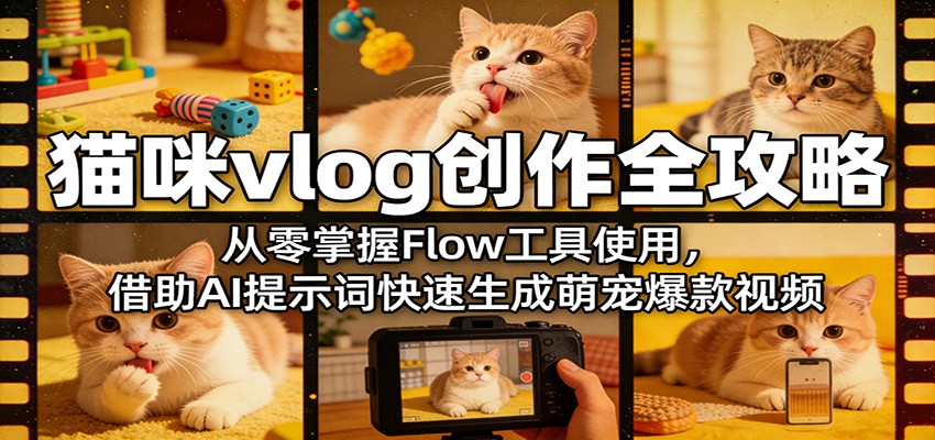 猫咪vlog创作全攻略：从零掌握Flow工具使用，借助AI提示词快速生成萌宠爆款视频-极客网创
