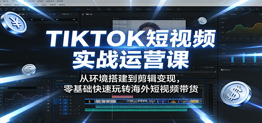 TIKTOK短视频实战运营课：从环境搭建到剪辑变现，零基础快速玩转海外短视频带货-极客网创