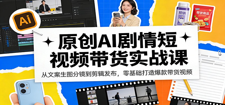 原创AI剧情短视频带货实战课：从文案生图分镜到剪辑发布，零基础打造爆款带货视频-极客网创