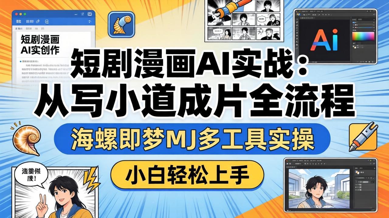 短剧漫画AI实战：从写小说到成片全流程，海螺即梦MJ多工具实操，小白轻松上手-极客网创