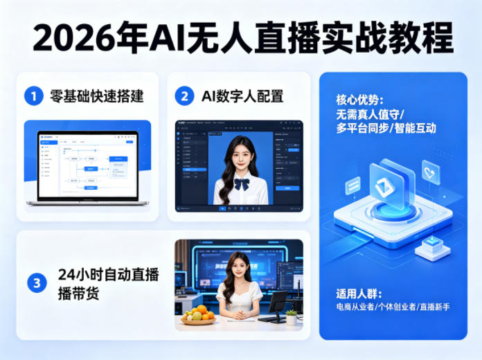 2026年AI无人直播实战教程，零基础也能快速搭建AI数字人无人直播间，实现24小时自动直播带货-极客网创