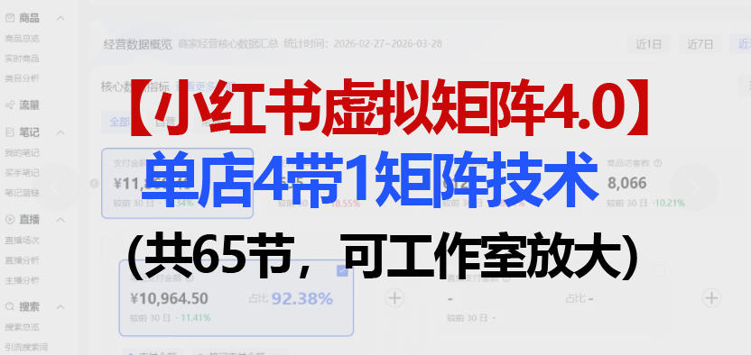小红书虚拟矩阵4.0技术：单店4带1矩阵(共65节，可工作室放大)-极客网创