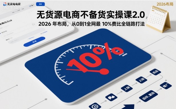 无货源电商不备货实操课2.0，2026年布局，从0到1全网最低10%费比全链路打法【更新26年4月】-极客网创
