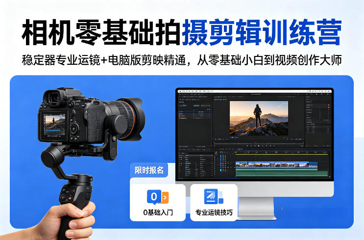 相机零基础拍摄剪辑训练营：稳定器专业运镜+电脑版剪映精通，从零基础小白到视频创作大师-极客网创