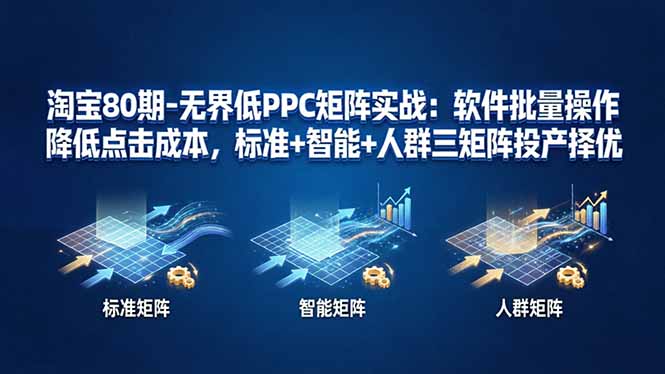 淘宝80期-无界低PPC矩阵实战：软件批量操作降低点击成本，标准+智能+人群三矩阵投产择优-极客网创
