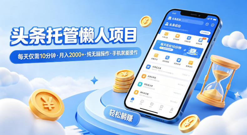 头条托管懒人项目，每天仅需10分钟，月入2000+，纯无脑操作，手机就能操作【揭秘】-极客网创