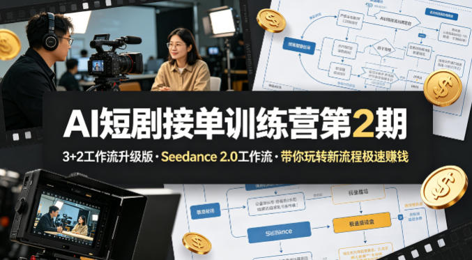 AI短剧接单训练营第2期，3+2工作流升级版，Seedance 2.0工作流，带你玩转新流程极速賺钱-极客网创