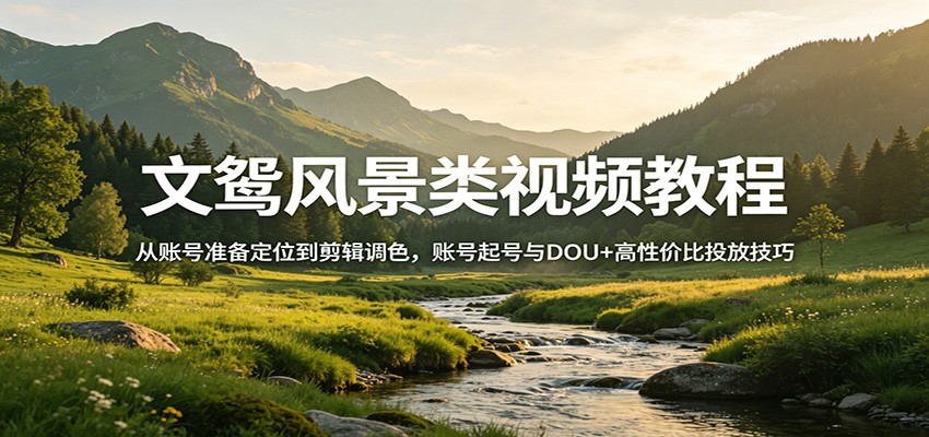 文鸳风景类视频教程：从账号准备定位到剪辑调色，账号起号与DOU+高性价比投放技巧-极客网创