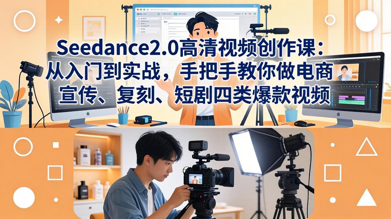 Seedance2.0高清视频创作课：从入门到实战，手把手教你做电商、宣传、复刻、短剧四类爆款视频-极客网创