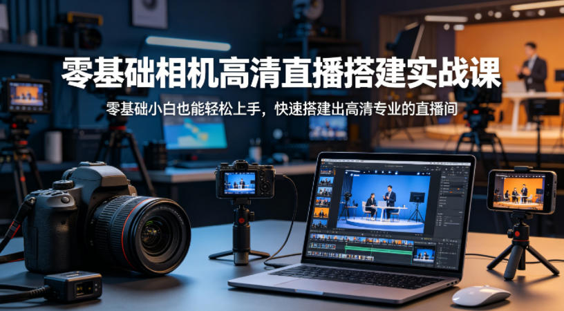 零基础相机高清直播间搭建实战课，小白也能轻松上手，快速搭建出高清专业的直播间-极客网创