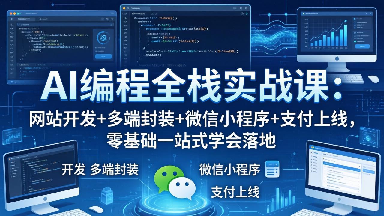 AI编程全栈实战课：网站开发+多端封装+微信小程序+支付上线，零基础一站式学会落地-极客网创