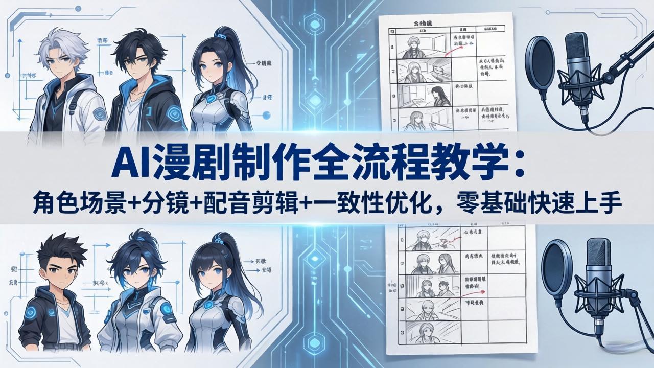 AI漫剧制作全流程教学：角色场景+分镜+配音剪辑+一致性优化，零基础快速上手-极客网创