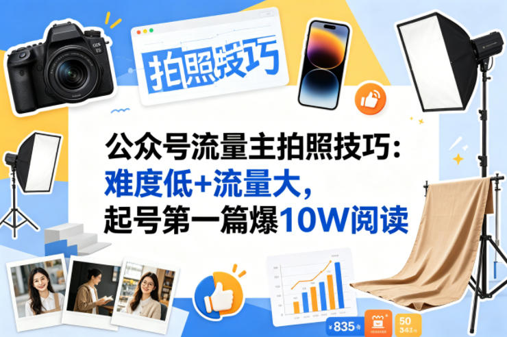 公众号流量主之拍照技巧赛道，难度低+流量大，起号第一篇就爆了10w阅读-极客网创