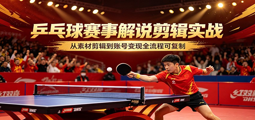 乒乓球赛事解说剪辑实战，从素材剪辑到账号变现全流程可复制-极客网创