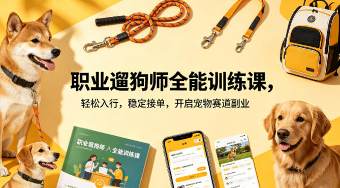 职业遛狗师全能训练课，轻松入行，稳定接单，开启宠物赛道副业-极客网创