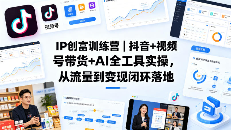 IP创富训练营｜抖音+视频号带货+AI全工具实操，从流量到变现闭环落地-极客网创