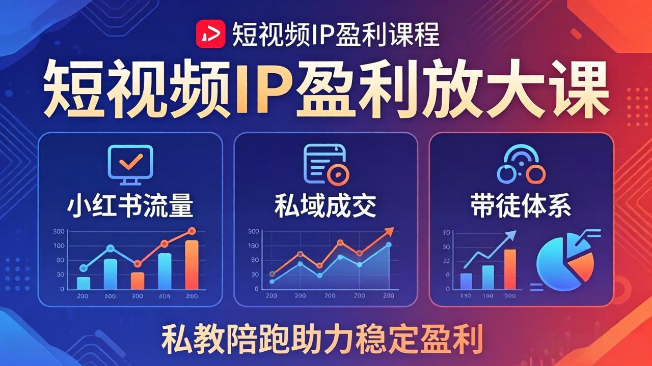 短视频IP盈利放大课：小红书流量+私域成交+带徒体系，私教陪跑助力稳定盈利-极客网创