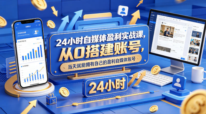 24小时自媒体盈利实战课，从0搭建账号，当天就能拥有自己的盈利自媒体账号-极客网创