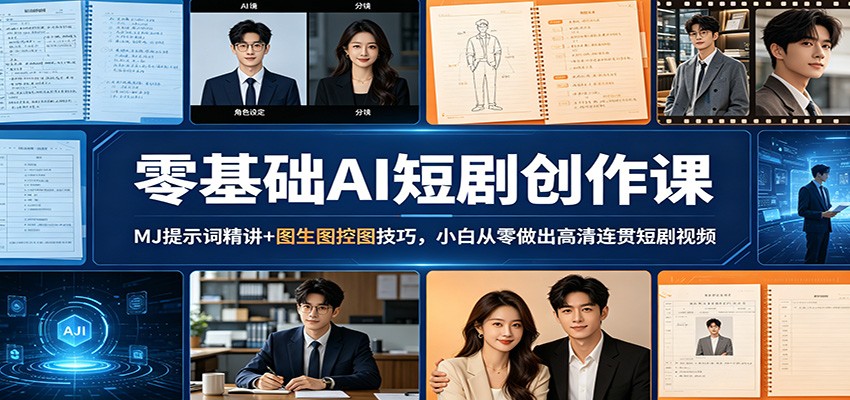 零基础AI短剧创作课：MJ提示词精讲+图生图控图技巧，小白从零做出高清连贯短剧视频-极客网创