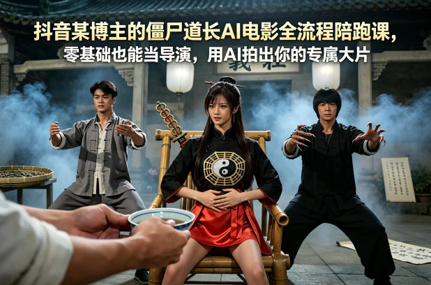 抖音某博主的僵尸道长AI电影全流程陪跑课，零基础也能当导演，用AI拍出你的专属大片-极客网创