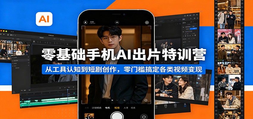 零基础手机AI出片特训营：从工具认知到短剧创作，零门槛搞定各类视频变现-极客网创