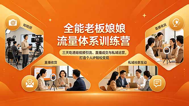 全能老板娘流量体系训练营，三天吃透短视频引流、直播成交与私域运营，打造个人IP轻松变现-极客网创