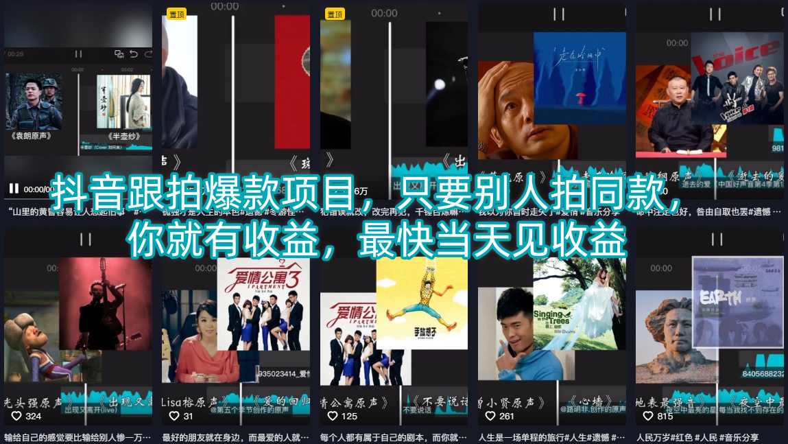 抖音跟拍爆款项目，只要别人拍同款，你就有收益，最快当天见收益-极客网创