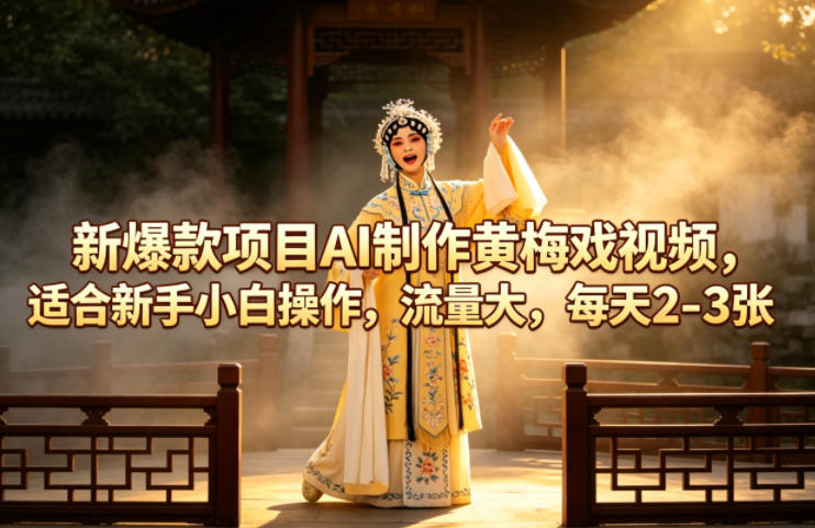 新爆款项目AI制作黄梅戏视频，适合新手小白操作，流量大，每天2-3张-极客网创