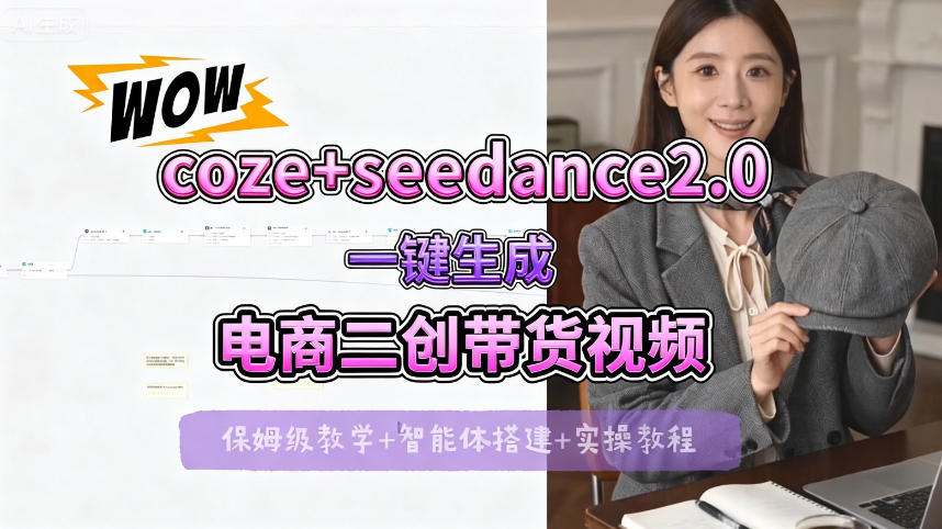 【Coze工作流搭建实操教程】seedance2.0+coze一键生成电商二创带货视频，全流程保姆级教学-极客网创