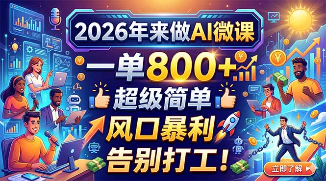 2026年来做AI微课，一单800+，超级简单，风口暴利，告别打工！-极客网创