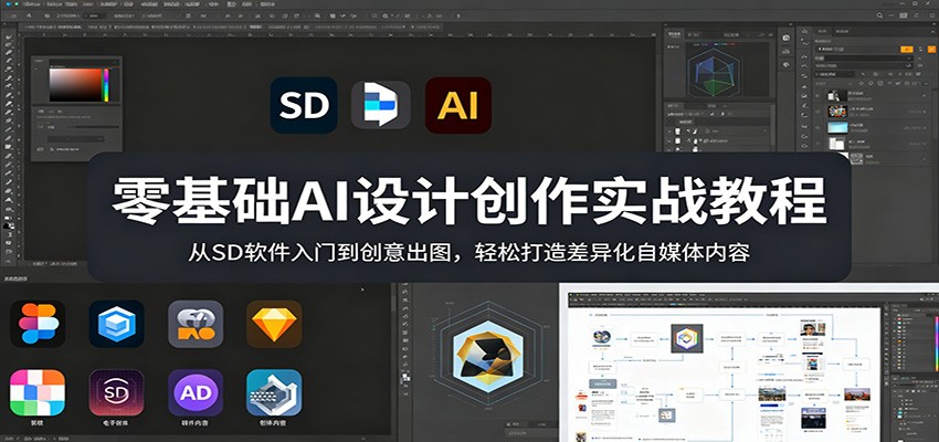 零基础AI设计创作实战教程：从SD软件入门到创意出图，轻松打造差异化自媒体内容-极客网创