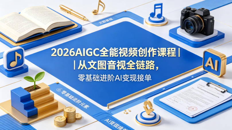 2026AIGC全能视频创作课程｜从文图音视全链路，零基础进阶AI变现接单-极客网创