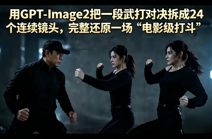 用GPT-Image2把一段武打对决拆成24个连续镜头，完整还原一场“电影级打斗”-极客网创