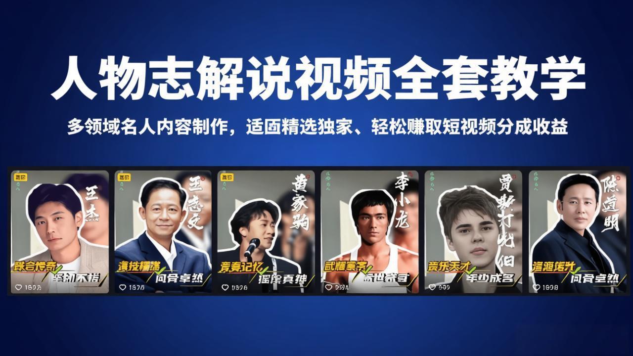 人物志解说视频全套教学，多领域名人内容制作，适配精选独家，轻松赚取短视频分成收益-极客网创