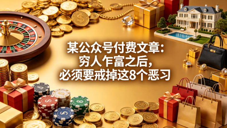 某公众号付费文章：穷人乍富之后，必须要戒掉这8个恶习-极客网创