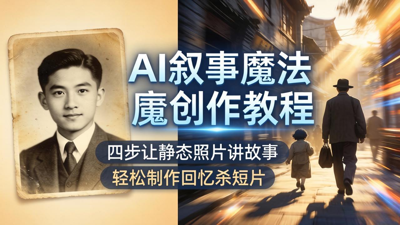 AI叙事魔法创作教程，四步让静态照片讲故事，老照片修复加动态特效，轻松制作回忆杀短片-极客网创