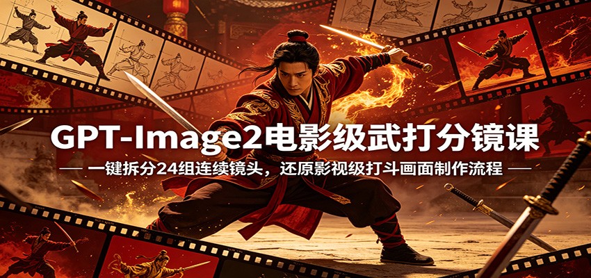 GPT-Image2电影级武打分镜课：一键拆分24组连续镜头，还原影视级打斗画面制作流程-极客网创