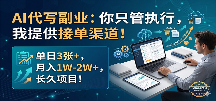 AI代写副业：你只管执行，我提供接单渠道！单日3张+，月入1W-2W+，长久项目-极客网创