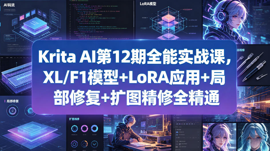 Krita AI第12期全能实战课，XL/F1模型+LoRA应用+局部修复+扩图精修全精通-极客网创