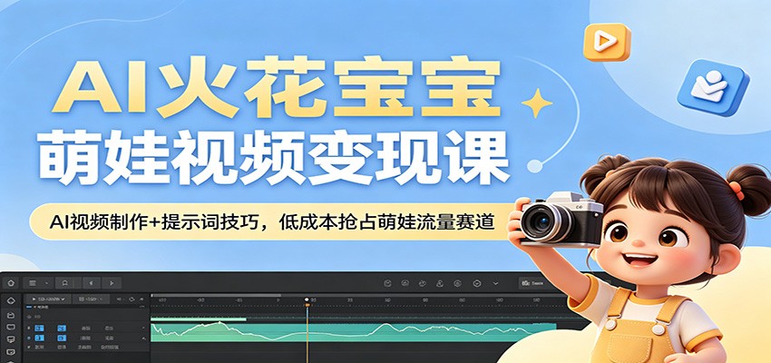 AI火花宝宝萌娃视频变现课：AI视频制作+提示词技巧，低成本抢占萌娃流量赛道-极客网创