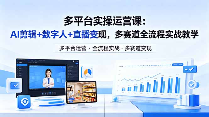 某团队多平台实操运营课-更新26年4月29：AI剪辑+数字人+直播变现，多赛道全流程实战教学-极客网创