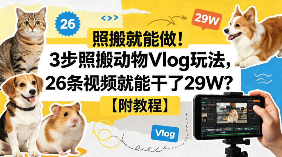 照搬就能做！3步照搬动物Vlog玩法，26条视频就能干了29W？【附教程】【赠coze一键生成工作流】-极客网创