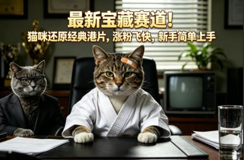 最新宝藏赛道！猫咪还原经典港片，涨粉飞快，新手简单上手-极客网创