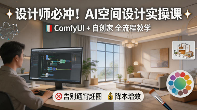 设计师必冲！AI空间设计实操课，ComfyUI+自创家全教学，告别通宵赶图，降本增效-极客网创