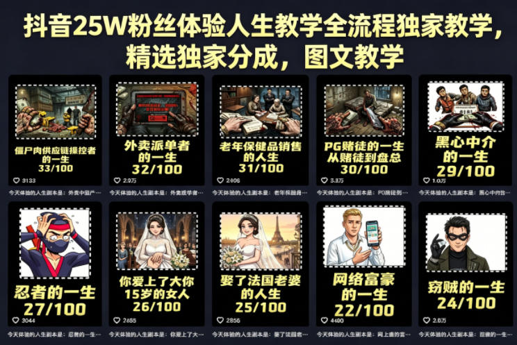 抖音25W粉丝体验人生教学全流程独家教学，精选独家分成，图文教学-极客网创